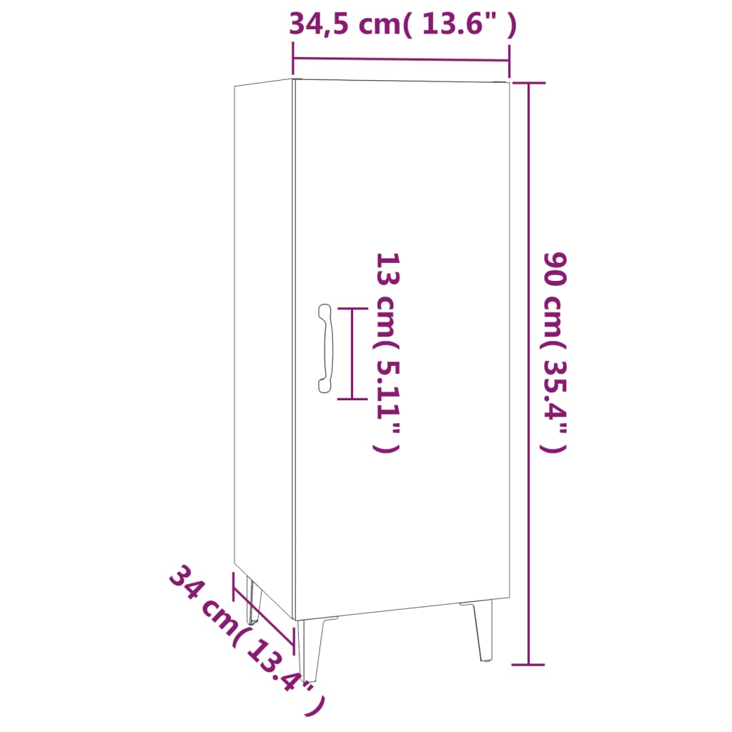 Credenza Bianca 34,5x34x90 cm in Legno Multistrato