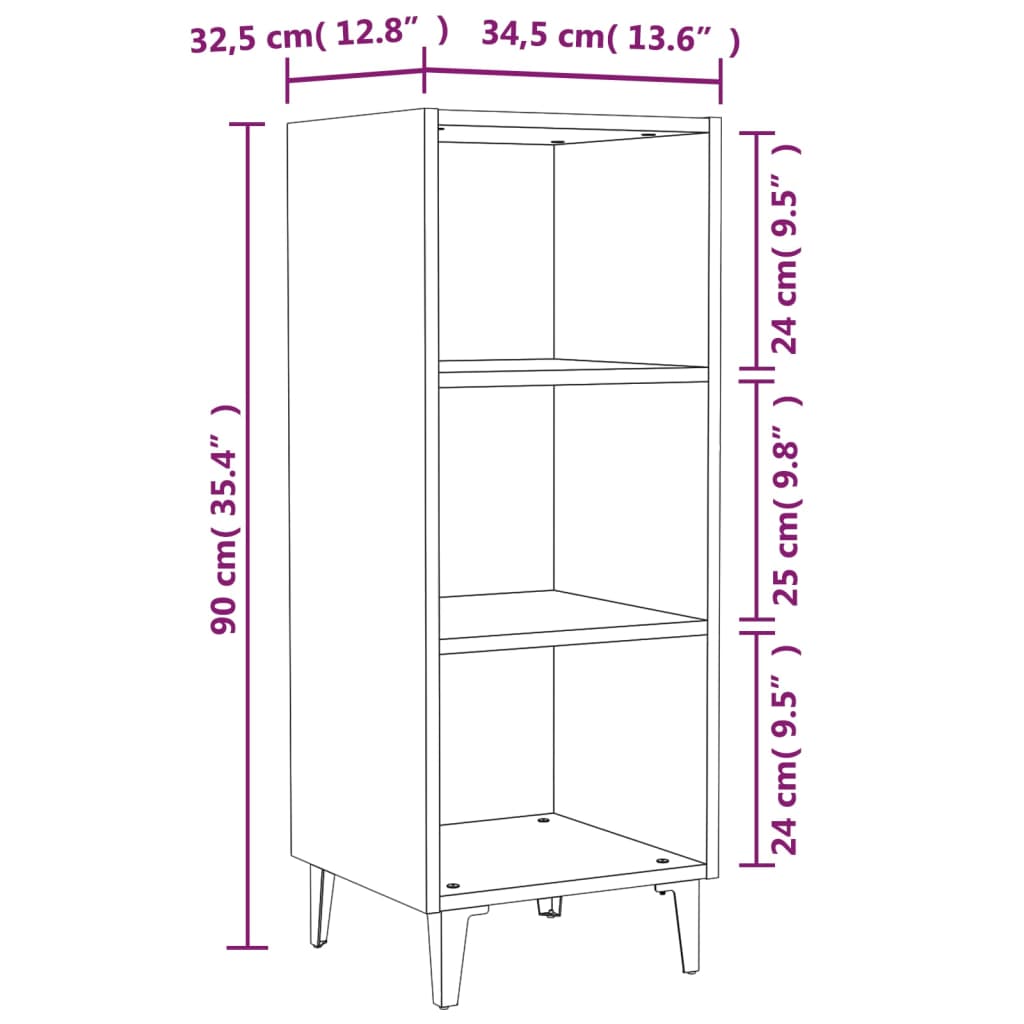 Credenza 34,5x34x90 cm in Legno Multistrato Bianco Lucido