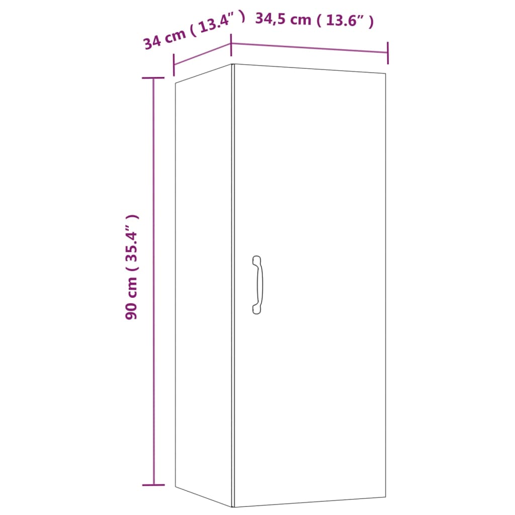 Armadietto a Muro Grigio Cemento 34,5x34x90cm Legno Multistrato | homemem39