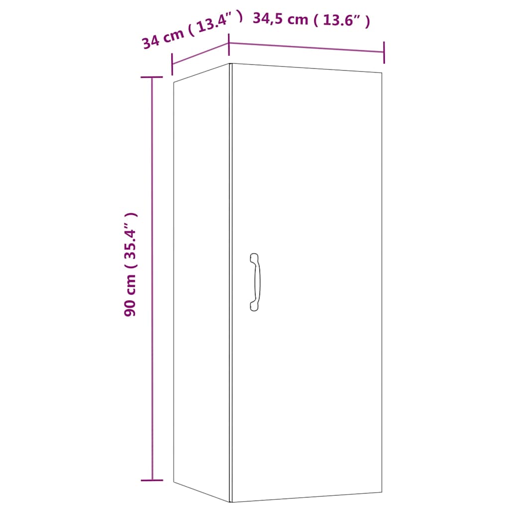 Armadietto a Muro Grigio Cemento 34,5x34x90cm Legno Multistrato