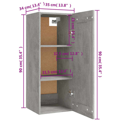 Armadietto a Muro Grigio Cemento 35x34x90 cm Legno Multistrato
