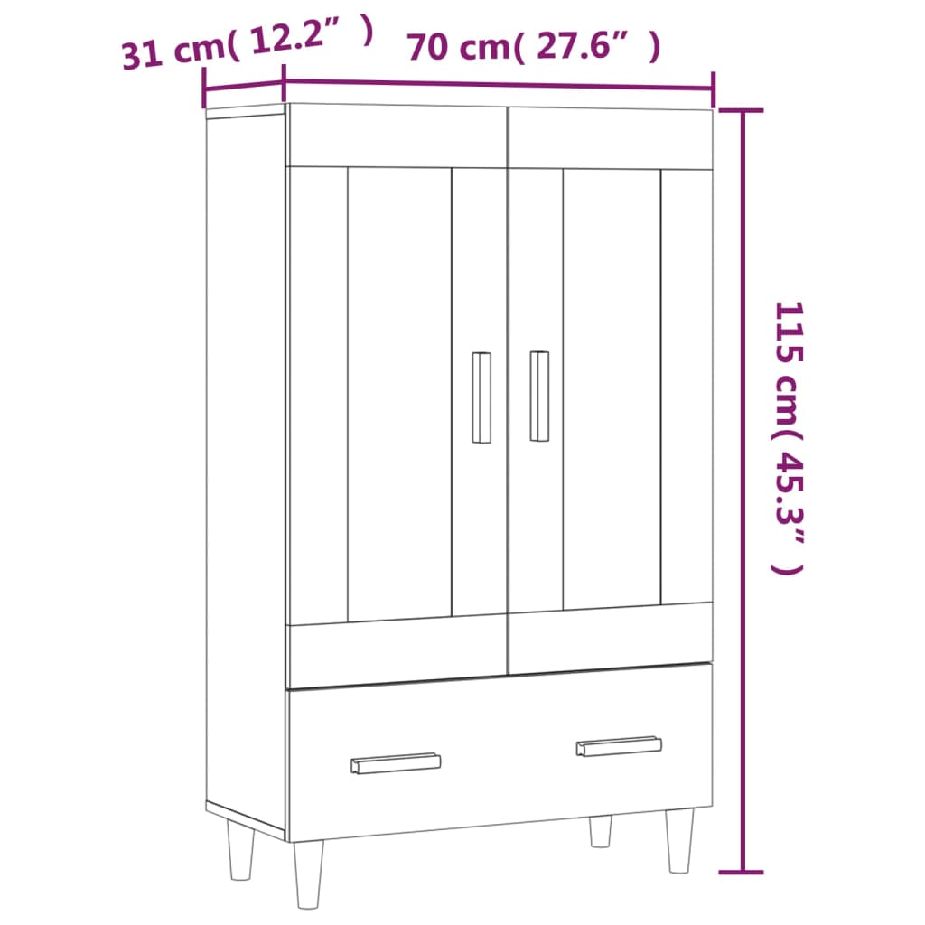 Credenza Grigio Cemento 70x31x115 cm in Legno Multistrato