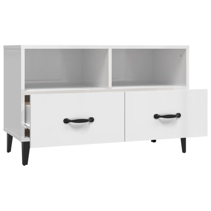 Mobile Porta TV Bianco Lucido 80x36x50 cm in Legno Multistrato