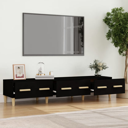 Black TV Cabinet 150x34.5x30 cm in Multilayer Wood