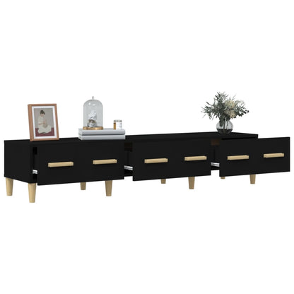 Black TV Cabinet 150x34.5x30 cm in Multilayer Wood