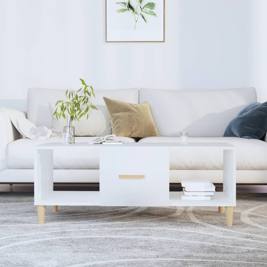 Tavolino da Salotto Bianco 102x50x40 cm in Legno Multistrato | homemem39