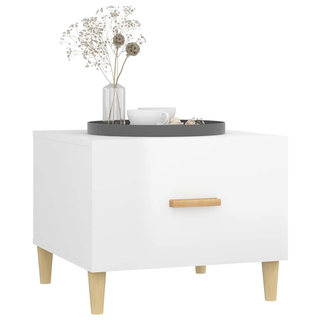 Tavolino da Salotto Bianco Lucido 50x50x40 cm Legno Multistrato