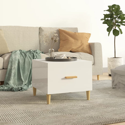 Tavolino da Salotto Bianco Lucido 50x50x40 cm Legno Multistrato | homemem39
