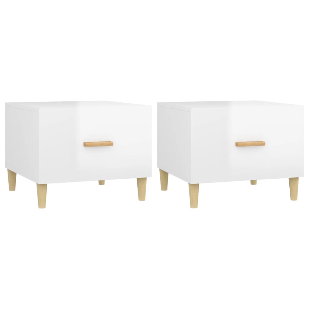 Tavolini Salotto 2pz Bianco Lucido 50x50x40cm Legno Multistrato