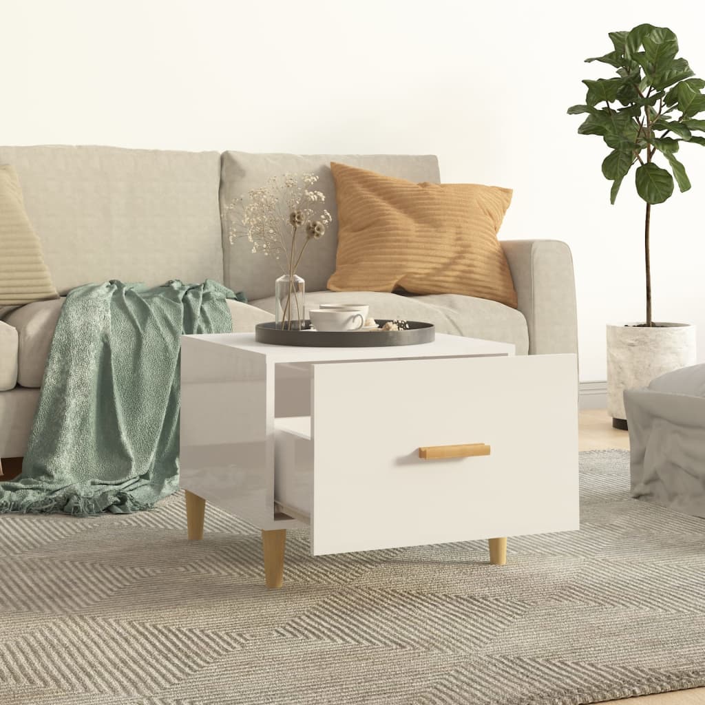 Tavolini Salotto 2pz Bianco Lucido 50x50x40cm Legno Multistrato | homemem39