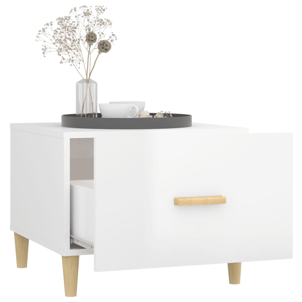 Tavolini Salotto 2pz Bianco Lucido 50x50x40cm Legno Multistrato