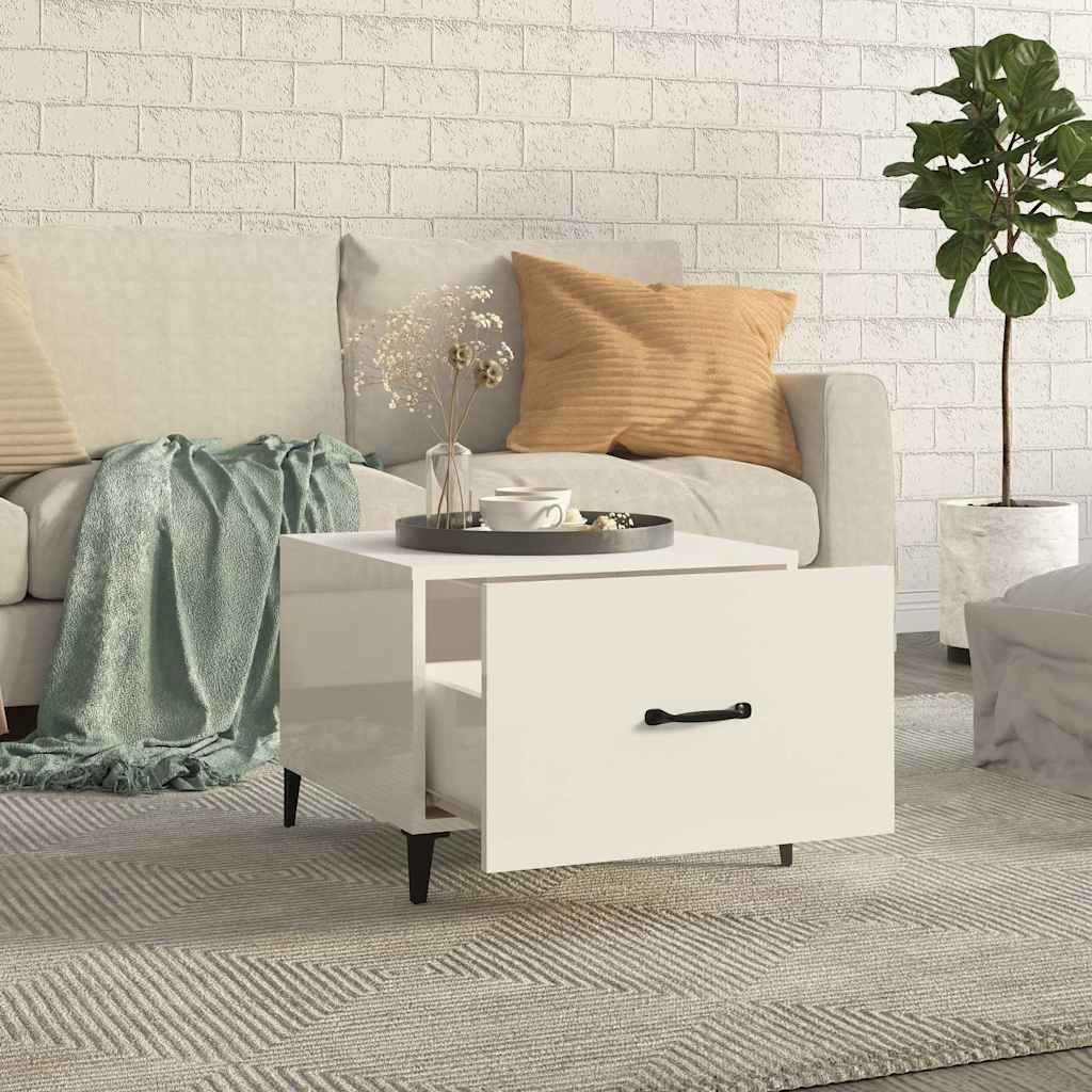Tavolino Salotto con Gambe in Metallo Bianco Lucido 50x50x40cm