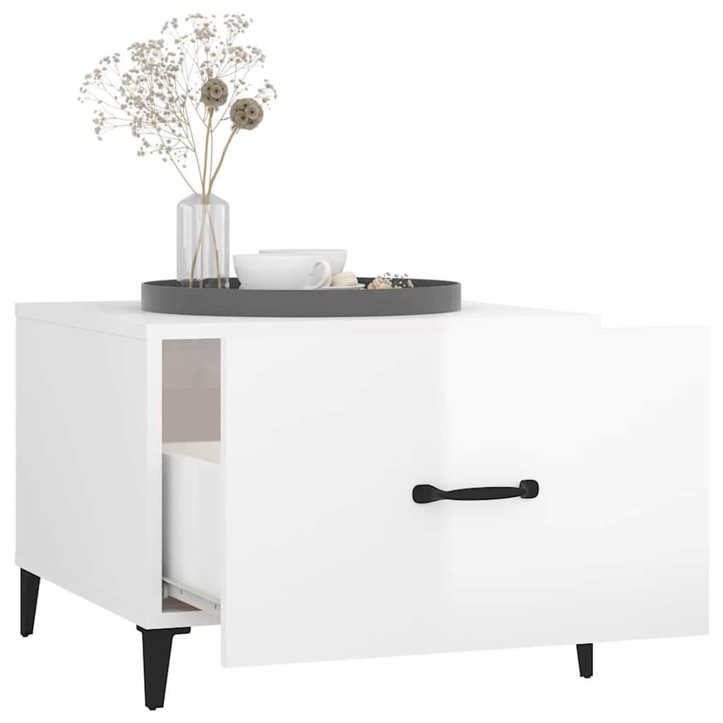 Tavolino Salotto con Gambe in Metallo Bianco Lucido 50x50x40cm