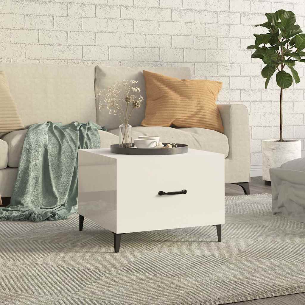 Tavolino Salotto con Gambe in Metallo Bianco Lucido 50x50x40cm