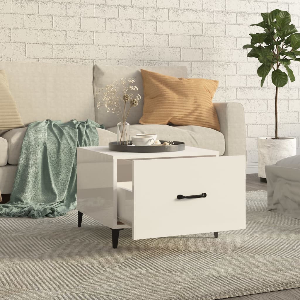 Tavolini Salotto Gambe in Metallo 2 pz Bianco Lucido 50x50x40cm | homemem39