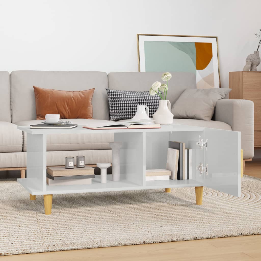 Tavolino da Salotto Bianco Lucido 90x50x40 cm Legno Multistrato - homemem39