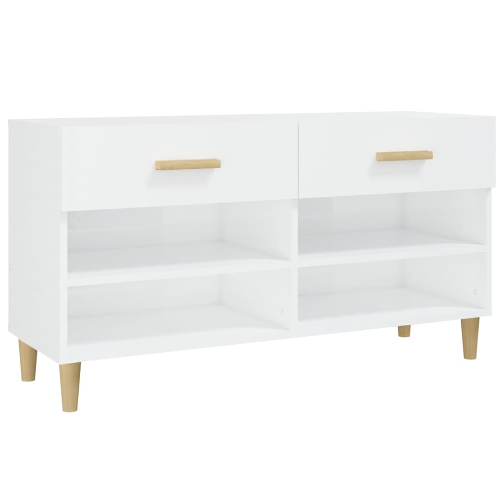 Scarpiera Bianco Lucido 102x35x55 cm in Legno Multistrato - homemem39