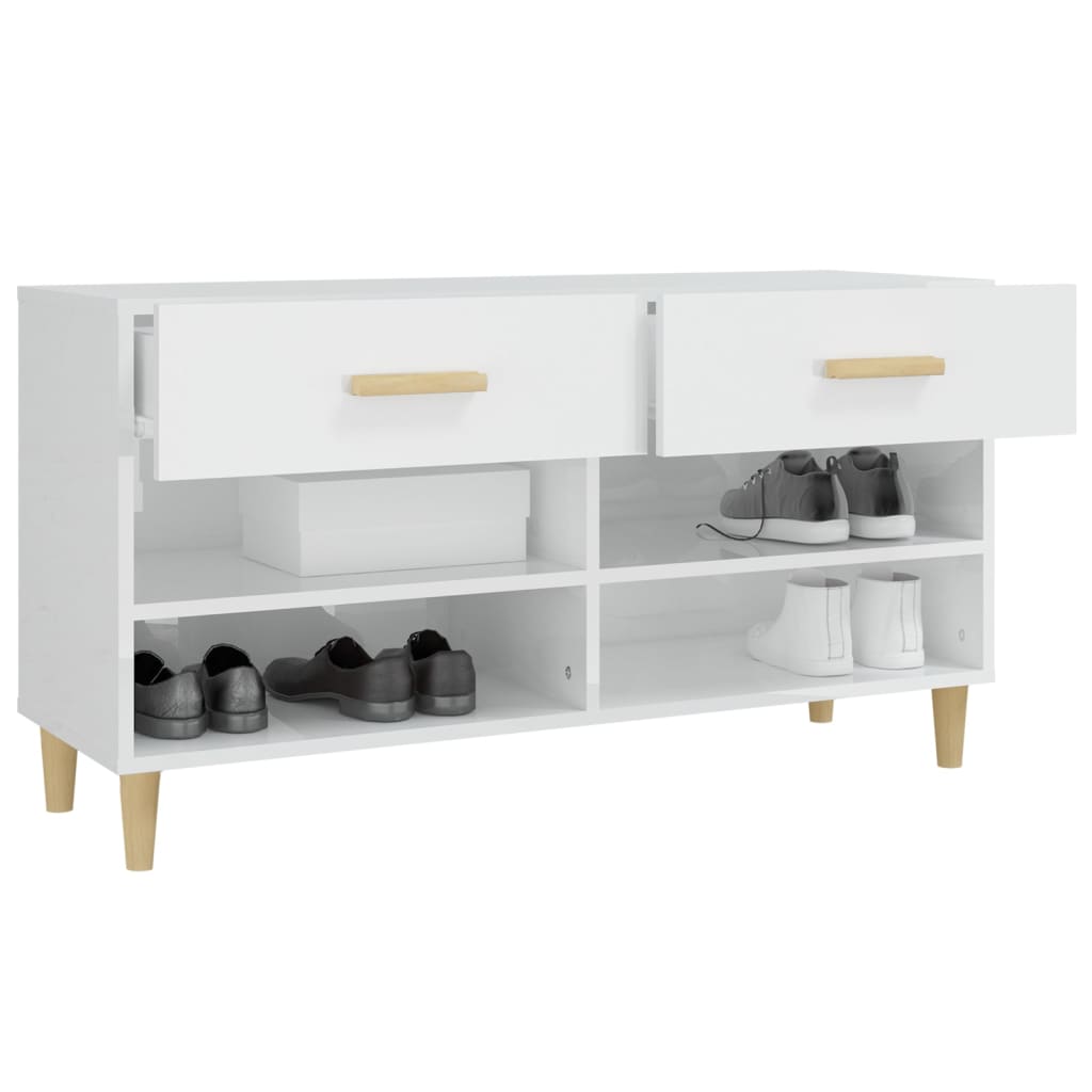 Scarpiera Bianco Lucido 102x35x55 cm in Legno Multistrato - homemem39