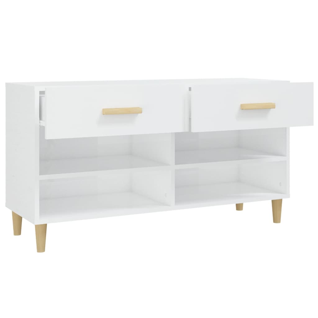Scarpiera Bianco Lucido 102x35x55 cm in Legno Multistrato - homemem39