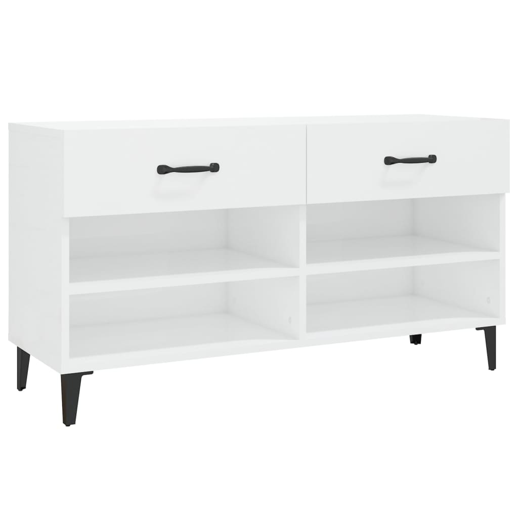 Scarpiera Bianco Lucido 102x35x55 cm in Legno Multistrato - homemem39