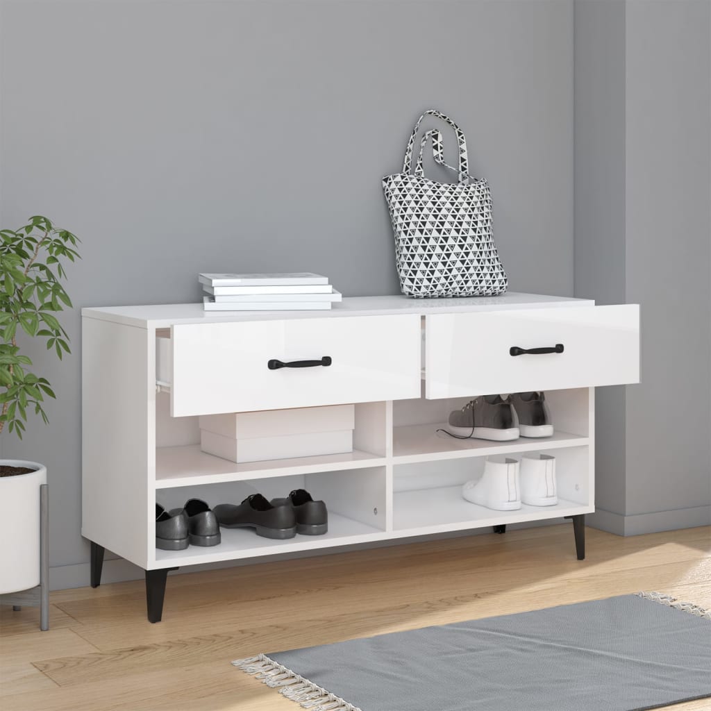 Scarpiera Bianco Lucido 102x35x55 cm in Legno Multistrato - homemem39