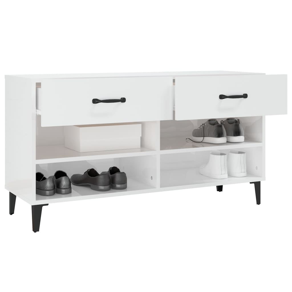 Scarpiera Bianco Lucido 102x35x55 cm in Legno Multistrato - homemem39