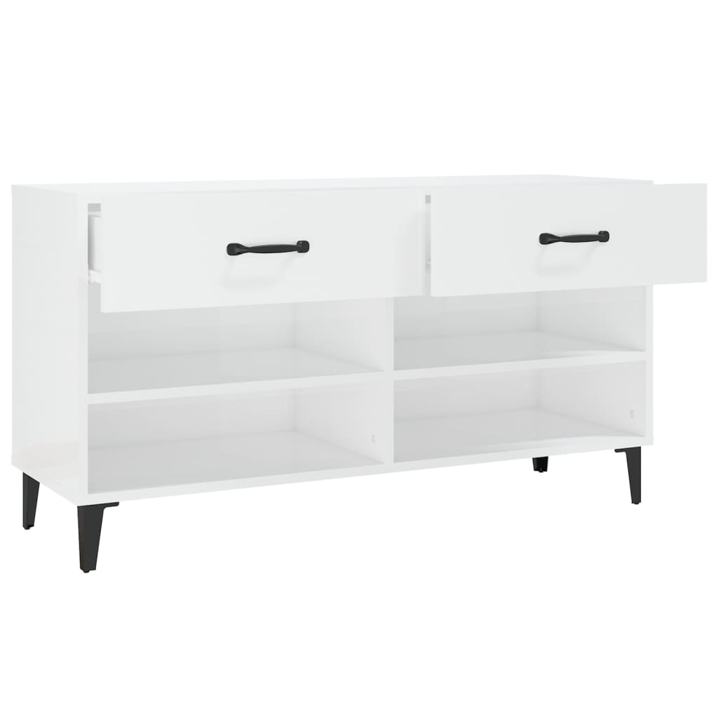 Scarpiera Bianco Lucido 102x35x55 cm in Legno Multistrato - homemem39
