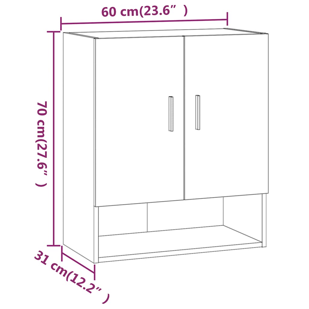 Armadietto a Muro Grigio Cemento 60x31x70 cm Legno Multistrato