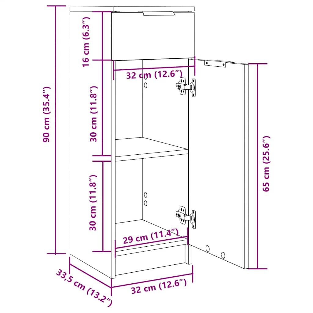 Armadietto Bagno Grigio Sonoma 32x34x90 cm in Legno Multistrato - homemem39