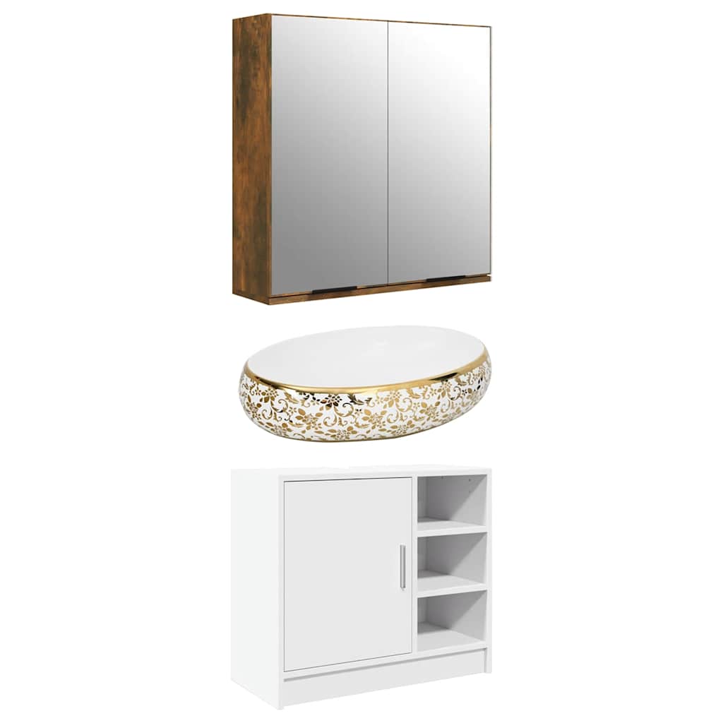 Armadietto a Specchio da Bagno Rovere Fumo 64x20x67 cm