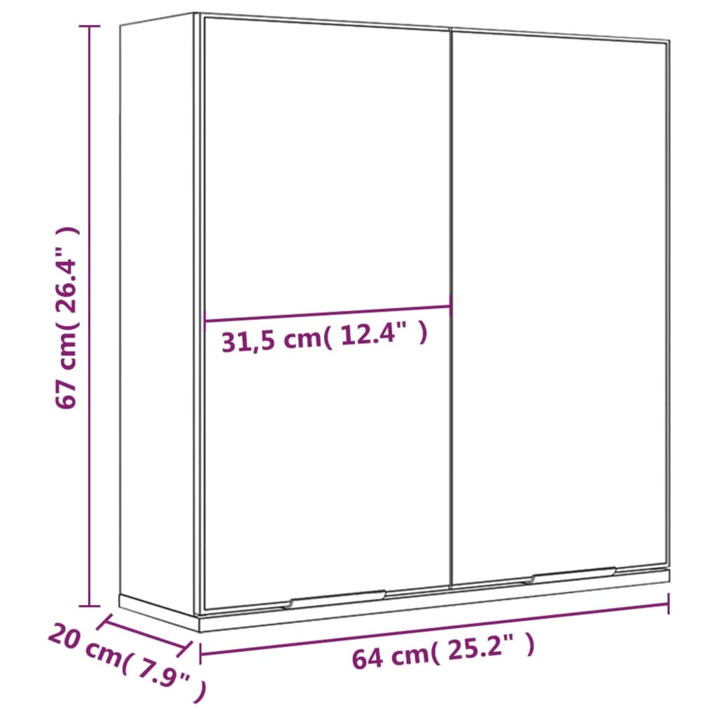 Armadietto a Specchio da Bagno Rovere Fumo 64x20x67 cm