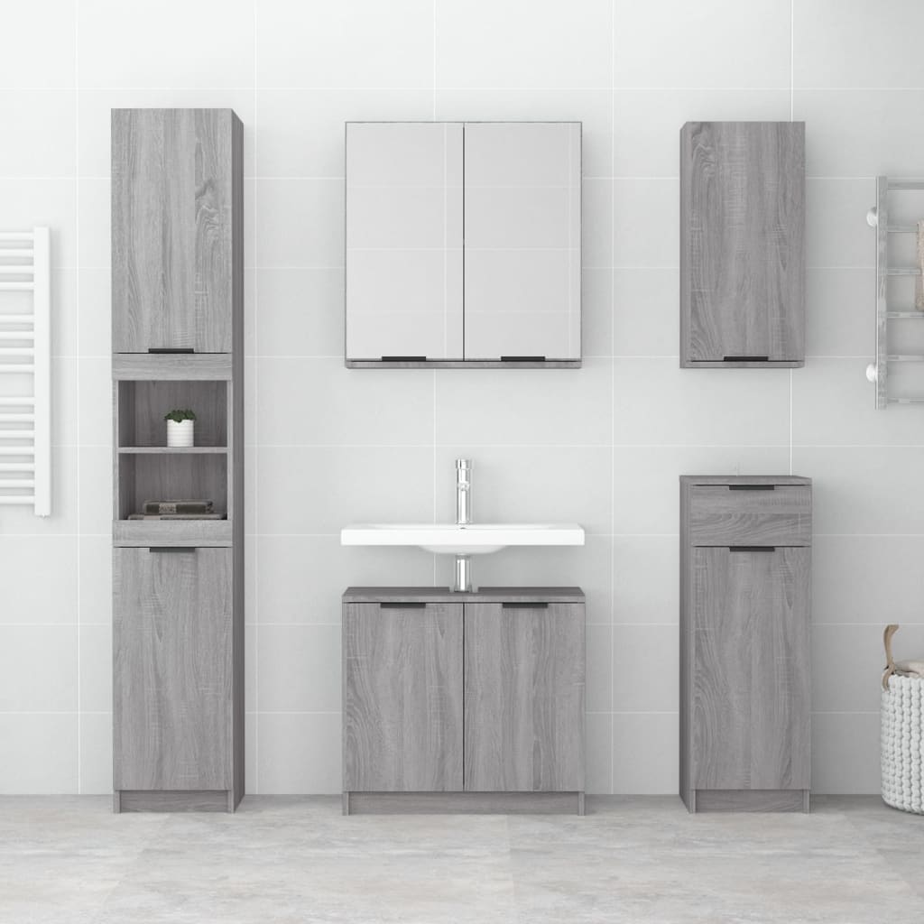 Armadietto a Specchio da Bagno Grigio Sonoma 64x20x67 cm | homemem39