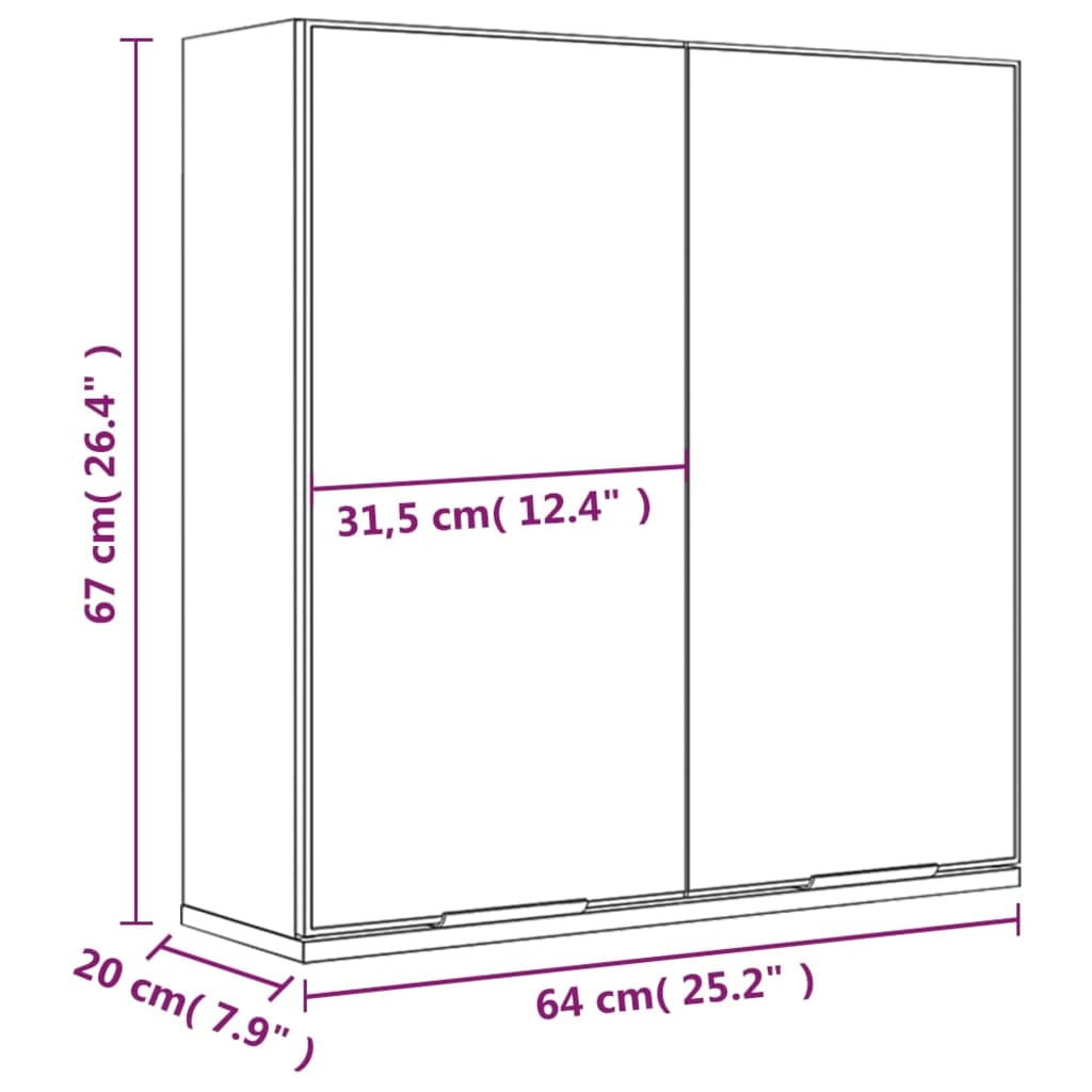 Armadietto a Specchio da Bagno Grigio Sonoma 64x20x67 cm | homemem39