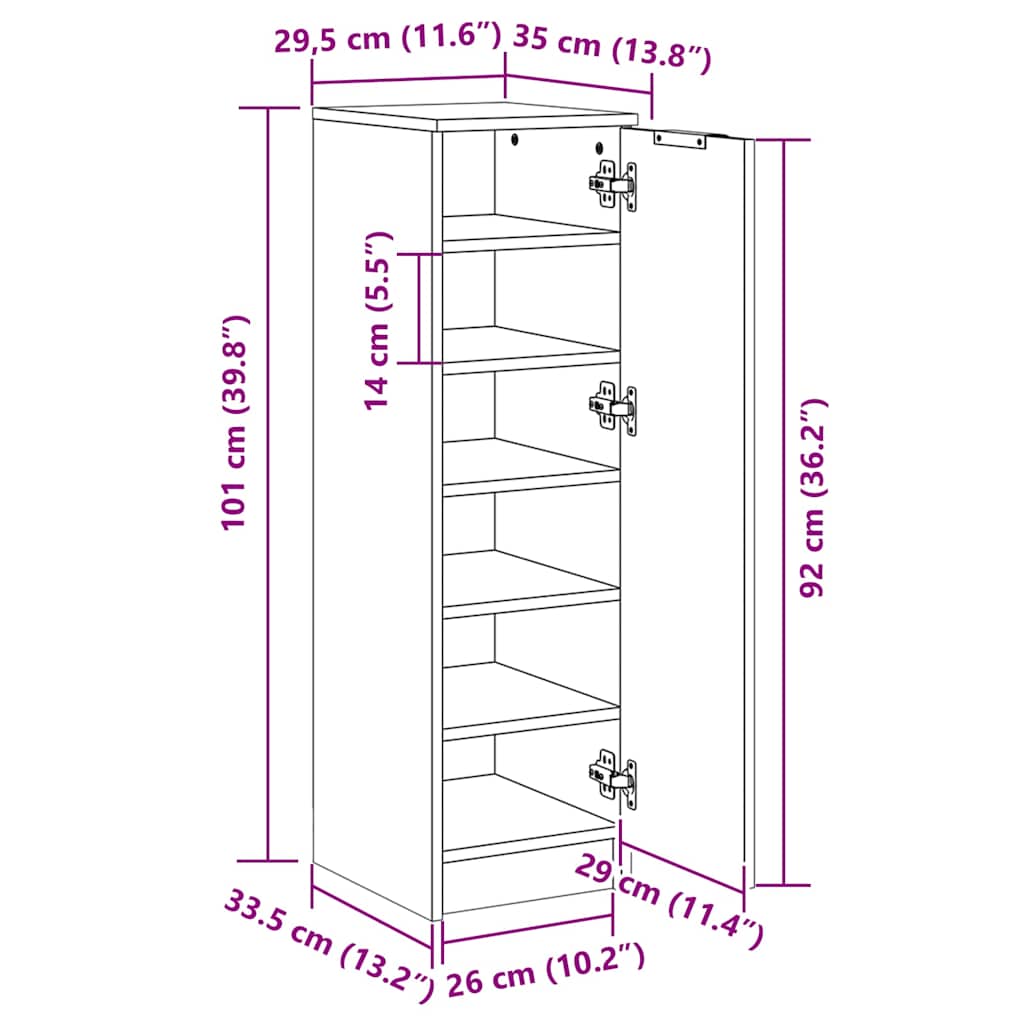 Scarpiera Rovere Fumo 30x35x100 cm in Legno Multistrato - homemem39