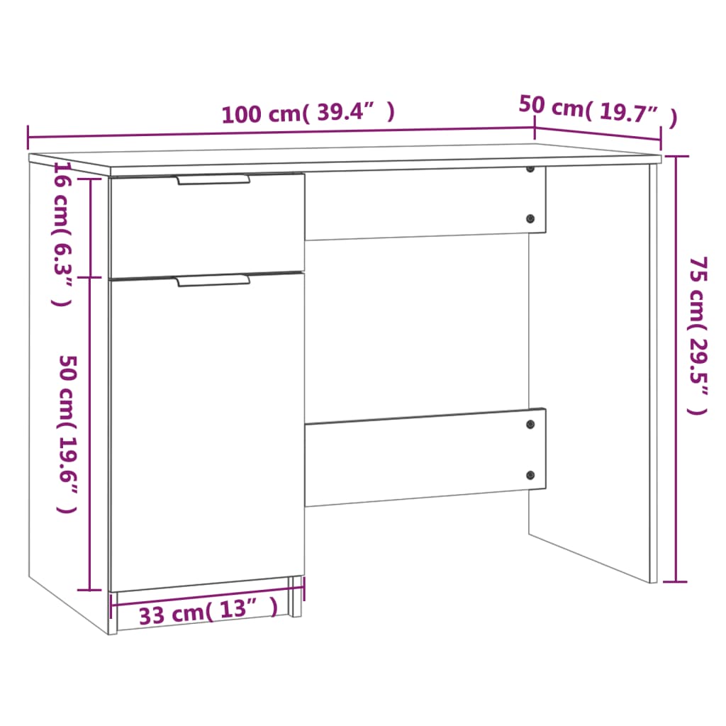 Scrivania Rovere Fumo 100x50x75 cm in Legno Multistrato