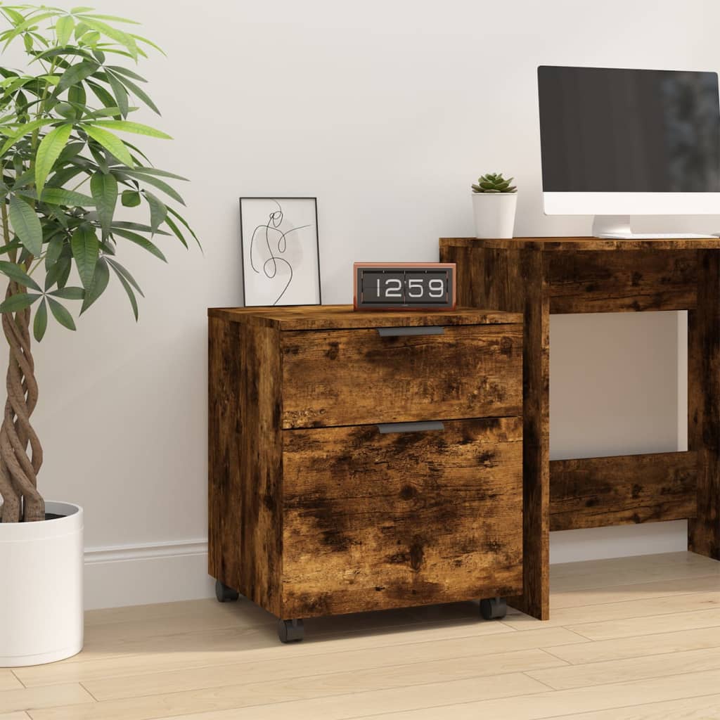 Schedario con Ruote Rovere Fumo 45x38x54 cm Legno Multistrato - homemem39