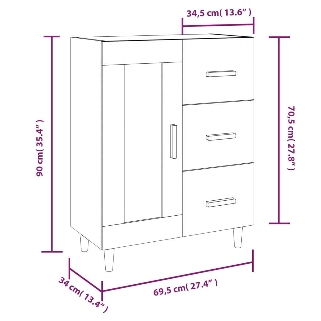 Credenza Grigio Sonoma 69,5x34x90 cm in Legno Multistrato