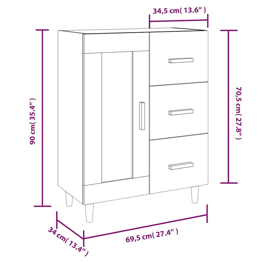 Credenza Grigio Sonoma 69,5x34x90 cm in Legno Multistrato