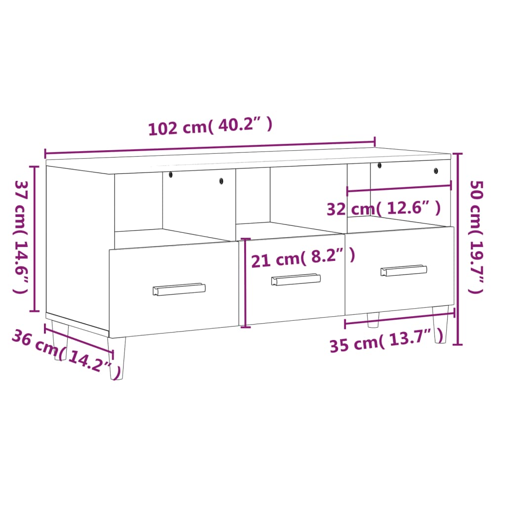 Mobile TV Grigio Sonoma 102x36x50 cm in Legno Multistrato