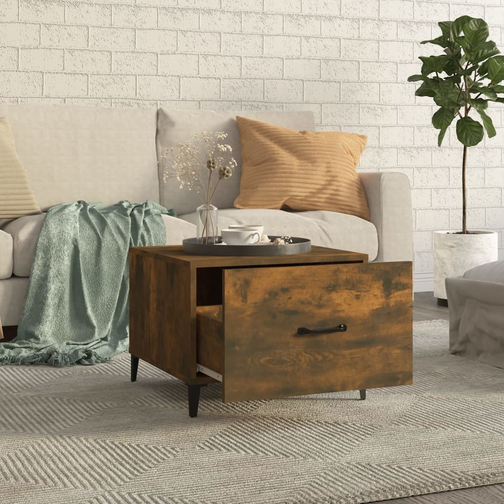 Tavolino da Salotto con Gambe in Metallo Rovere Fumo 50x50x40cm | homemem39