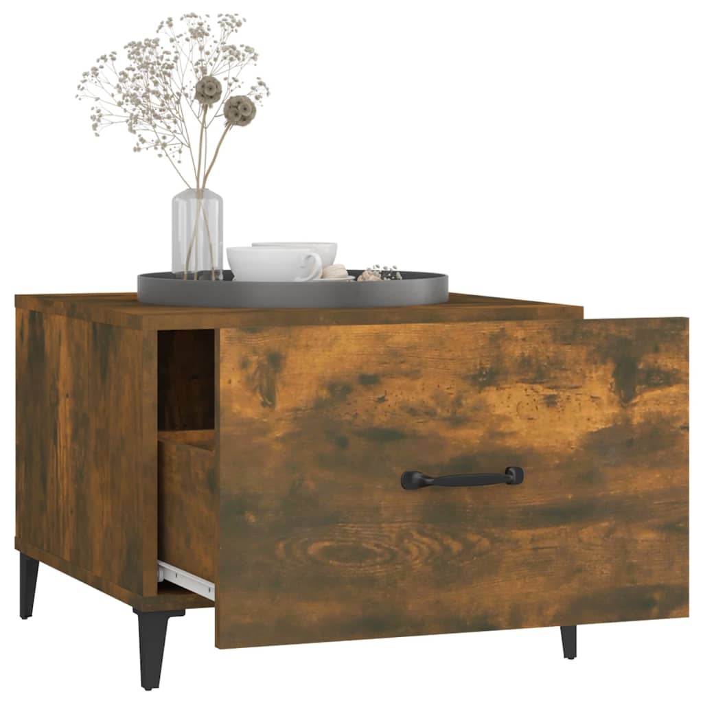 Tavolino da Salotto con Gambe in Metallo Rovere Fumo 50x50x40cm | homemem39