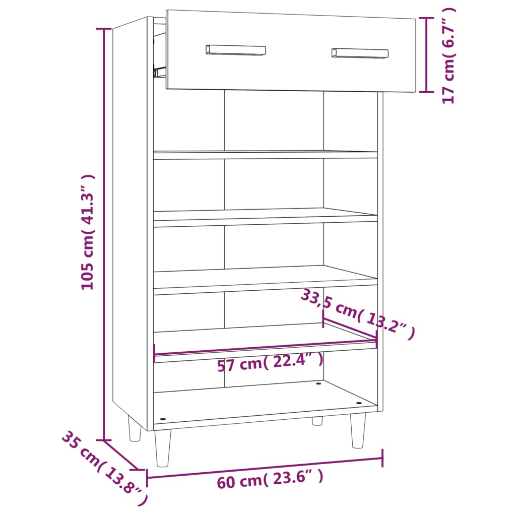 Scarpiera Grigio Sonoma 60x35x105 cm in Legno Multistrato
