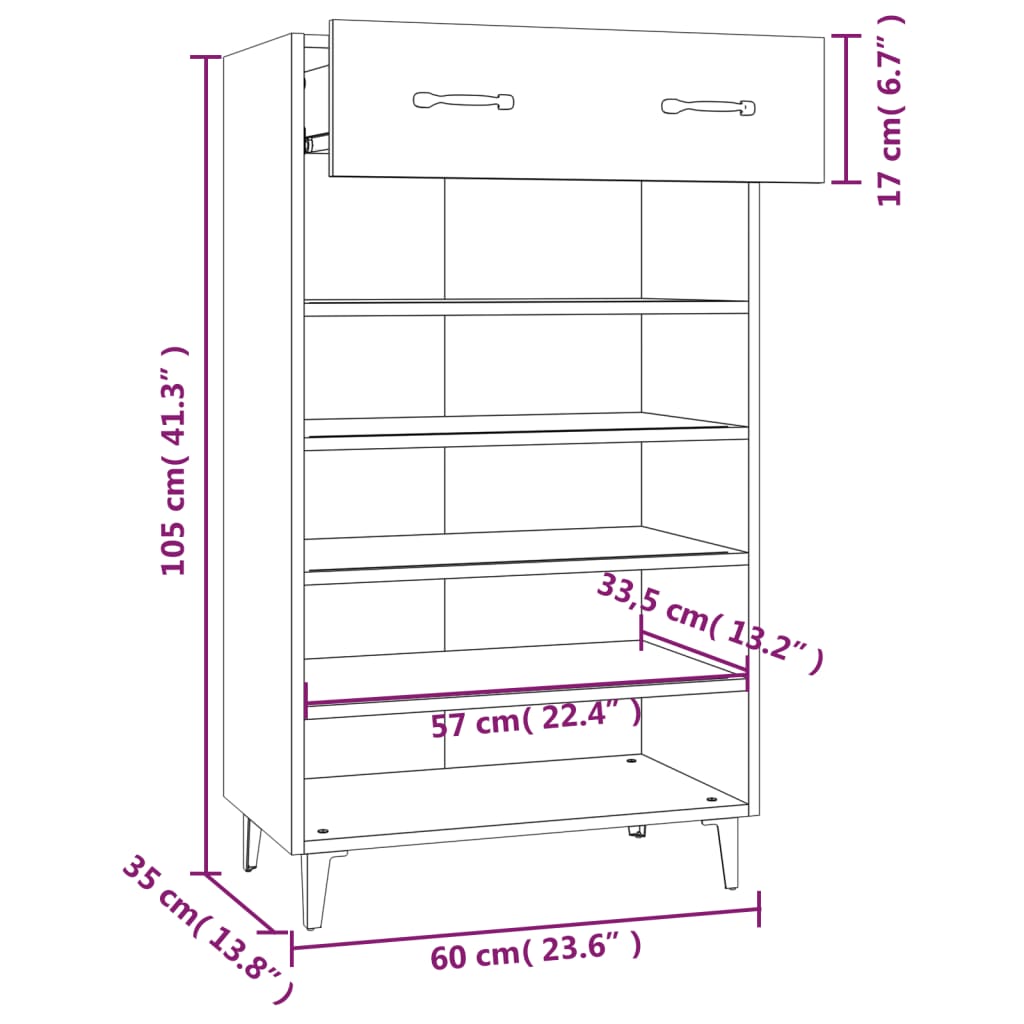 Scarpiera Grigio Sonoma 60x35x105 cm in Legno Multistrato
