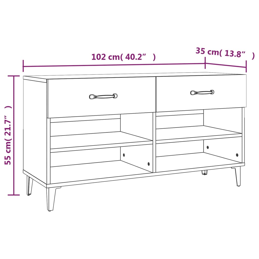 Scarpiera Grigio Sonoma 102x35x55 cm in Legno Multistrato