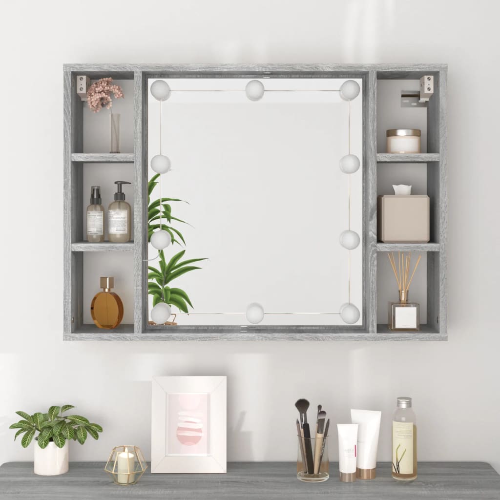 Mobile a Specchio con LED Grigio Sonoma 76x15x55 cm - homemem39