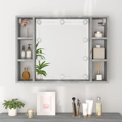 Mobile a Specchio con LED Grigio Sonoma 76x15x55 cm - homemem39