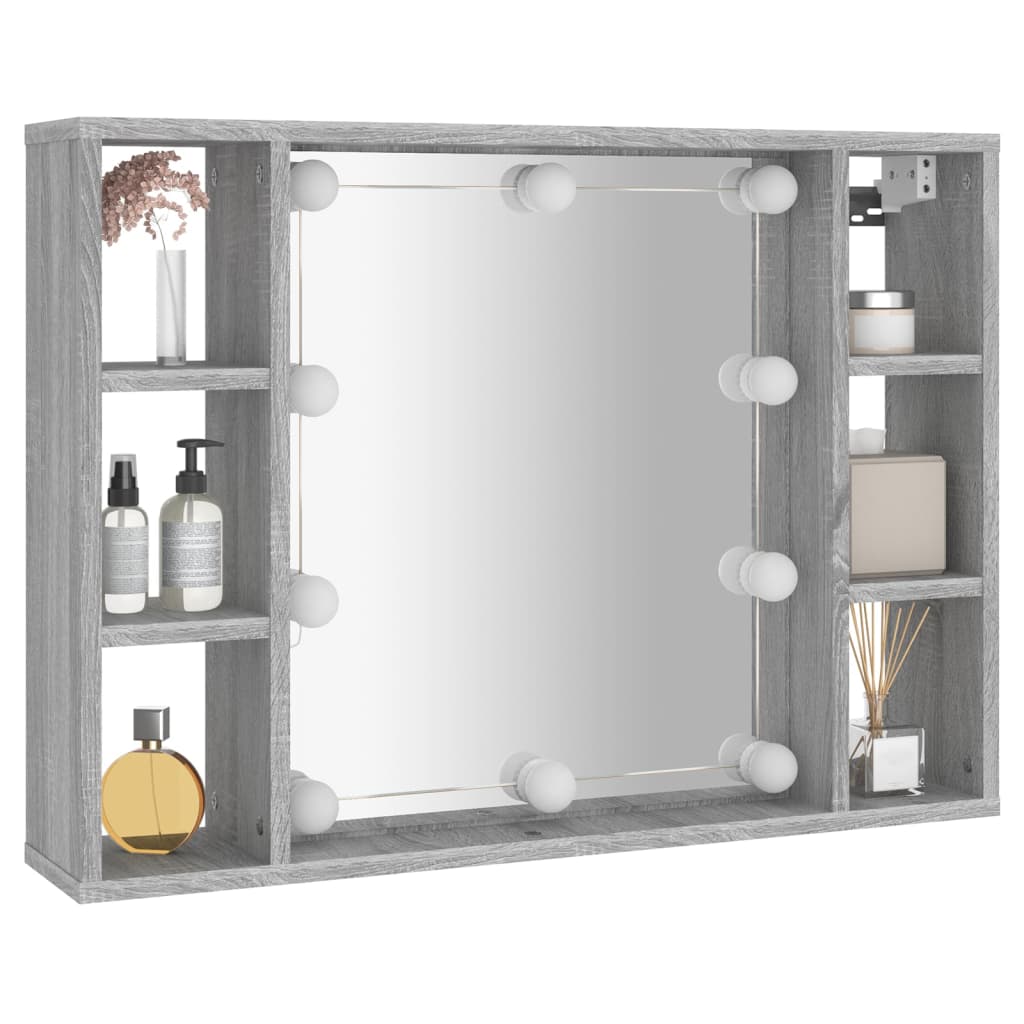 Mobile a Specchio con LED Grigio Sonoma 76x15x55 cm - homemem39