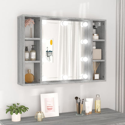 Mobile a Specchio con LED Grigio Sonoma 76x15x55 cm - homemem39