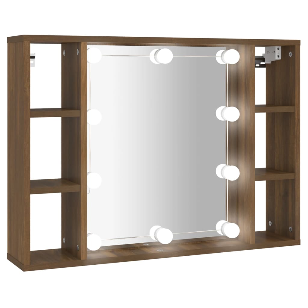 Mobile a Specchio con LED Rovere Marrone 76x15x55 cm | homemem39