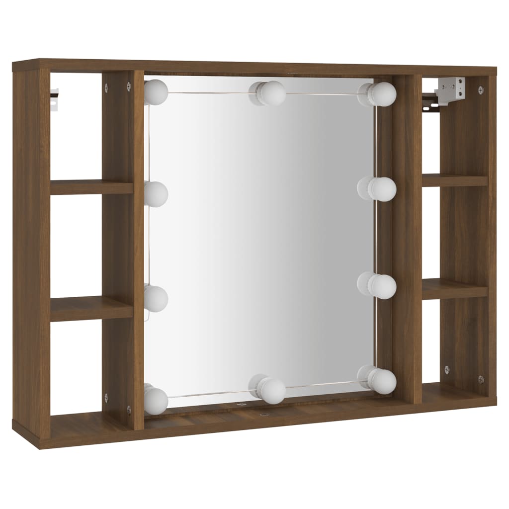Mobile a Specchio con LED Rovere Marrone 76x15x55 cm | homemem39